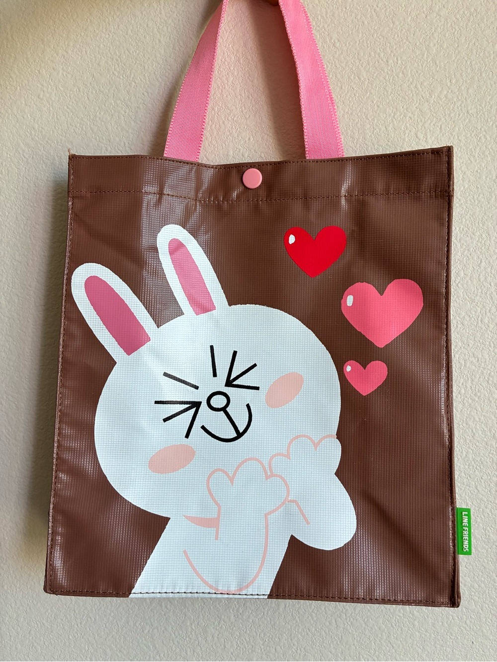NEW 💞 Adorable LINE FRIENDS Cony Tote Bag - Pink Handles, Snap Closure